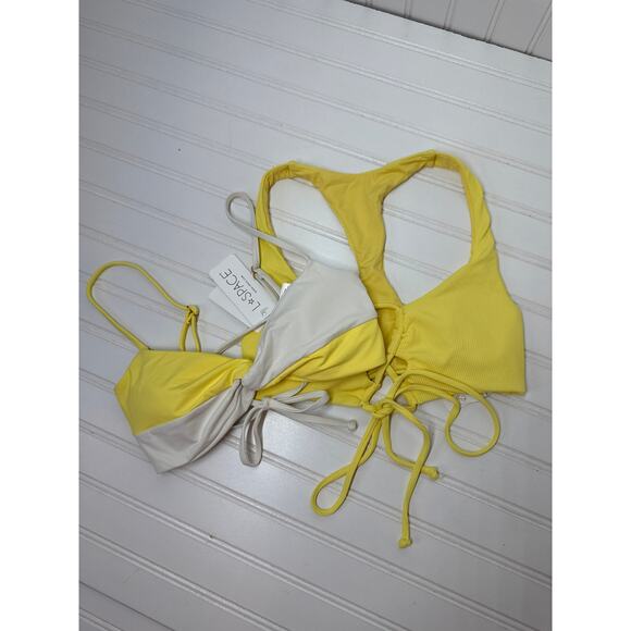 NWT L Space Bikini Top Dax Yellow Wrap Tie &  Color-Block Ringo Bundle Size S - Picture 1 of 6